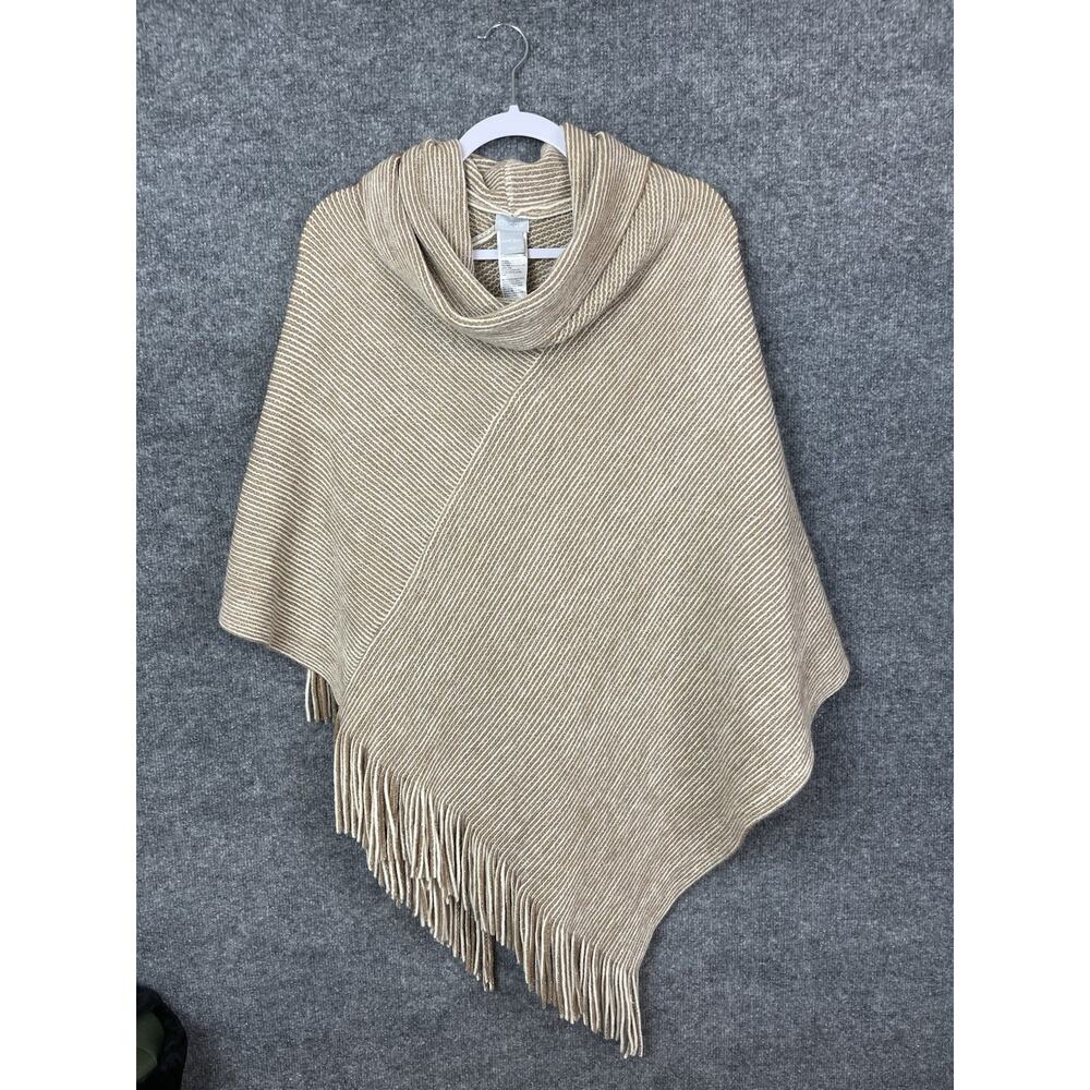 Chico's‎ Cozy Cowlneck Poncho Sweater Women's One Size Fringe Western Boho Knit